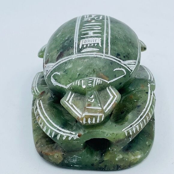 Vintage Olive Green Hand Carved Ancient Egyptian Soapstone Scarab Beetle Unique - Picture 10 of 12